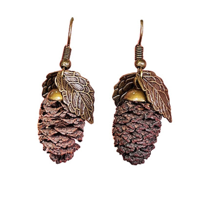 New Europe and the United States retro Mori system flowers and leaves fruit creative long section of wooden natural dried fruit tassel ethnic wind earrings